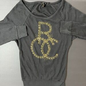 Rocawear Thermal Shirt Women's S Black Rhinestone Logo Y2K Vintage Grunge